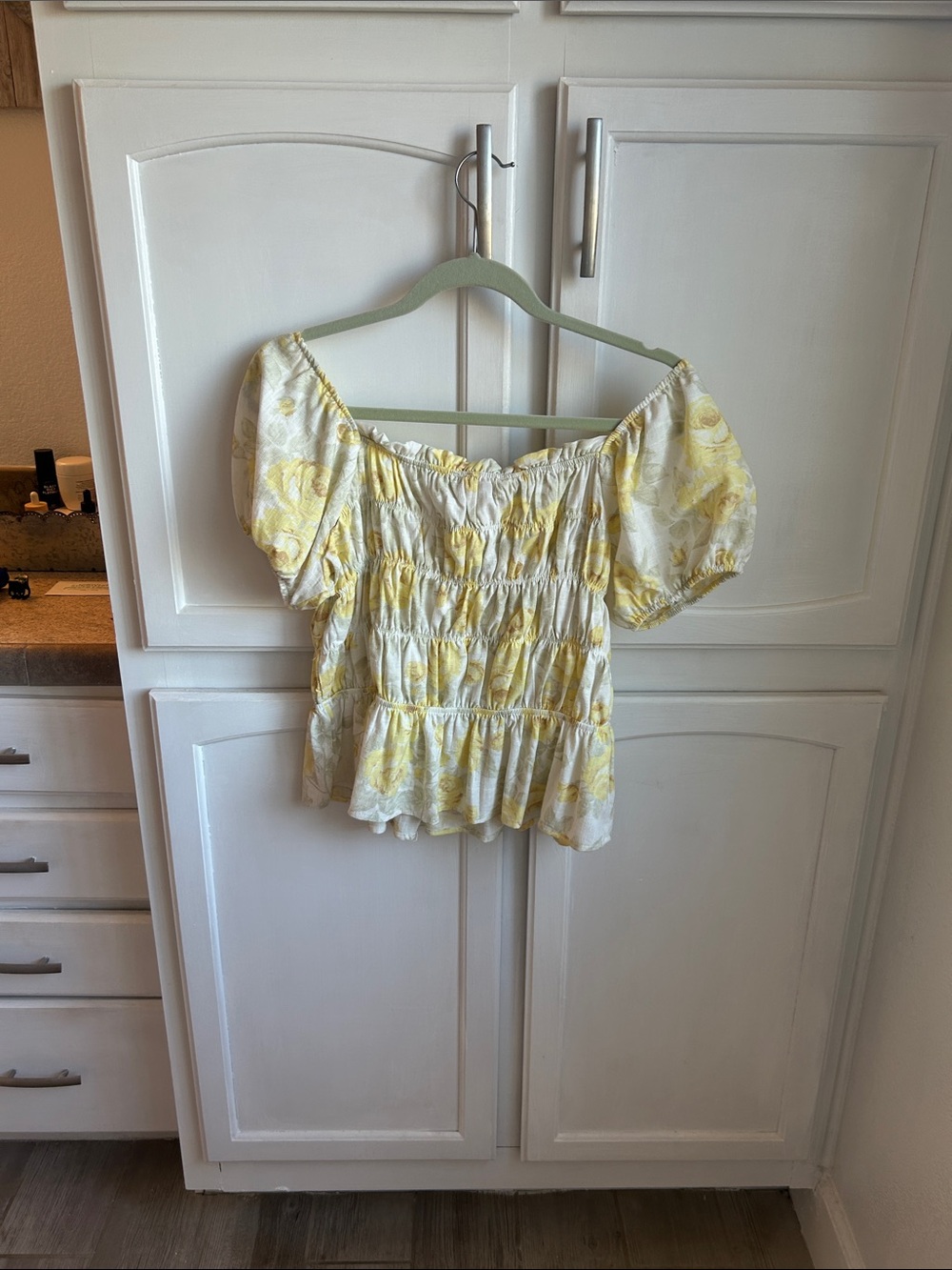 Monteau Yellow Floral Puff Sleeve Smocked Blouse - Picture 2 of 3